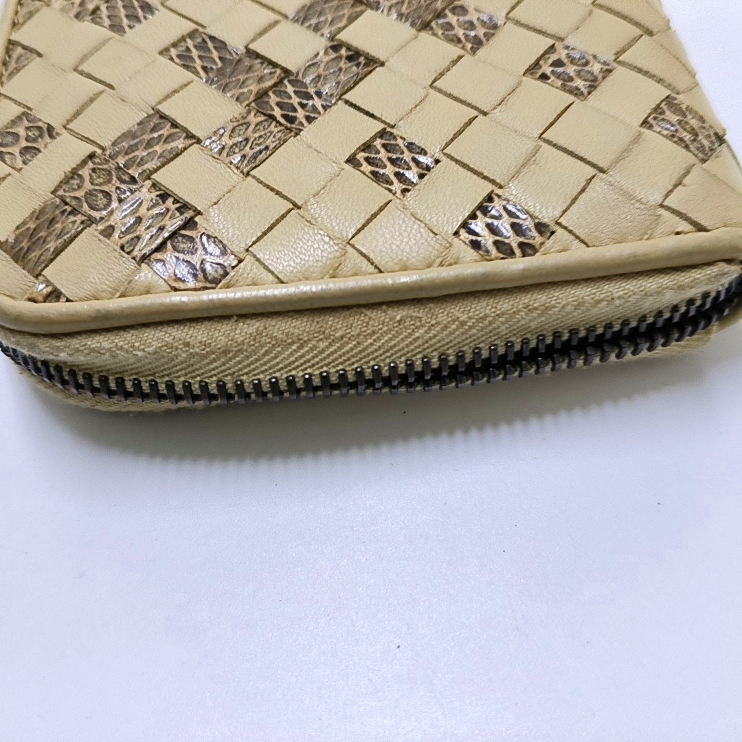 BOTTEGA VENETA Khaki Cowhide Braided Wallet Silver Hardware-(SKU)-958796805
