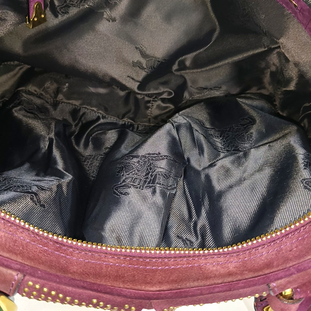 BURBERRY Purple Velvet Leather Tote Bag Golden hardware-(SKU)-12946177