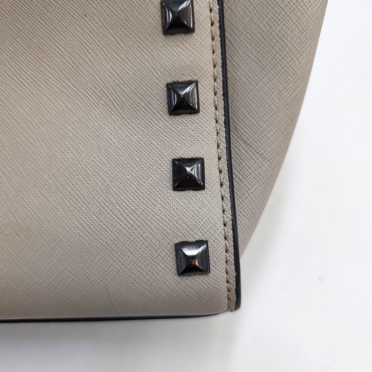 MICHAEL KORS Selma Grey Leather Studs Crossbody Bag Single Shoulder Bag Handbag Silver Hardware Removable shoulder strap-(SKU)-951542845