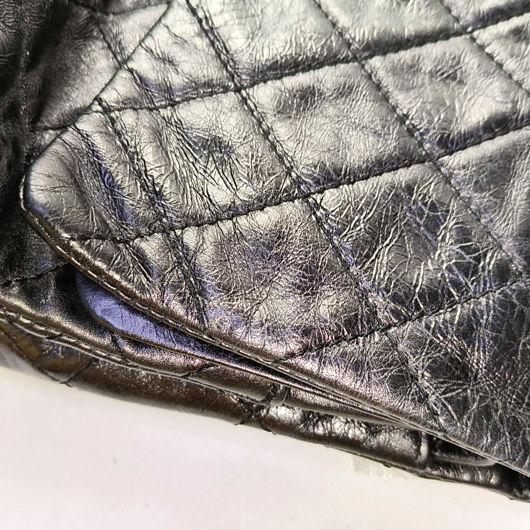 CHANEL 2.55 Black Calfskin Quilted Diamond Pattern Shoulder Bag Gold Hardware 12 Clasp-(SKU)-962208163