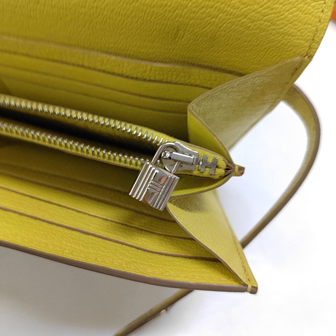 HERMÈS Kelly 19 Pale Green Chèvre Mysore Goat Leather Wallet Silver Hardware X Stamp External Stitch-(SKU)-969144221