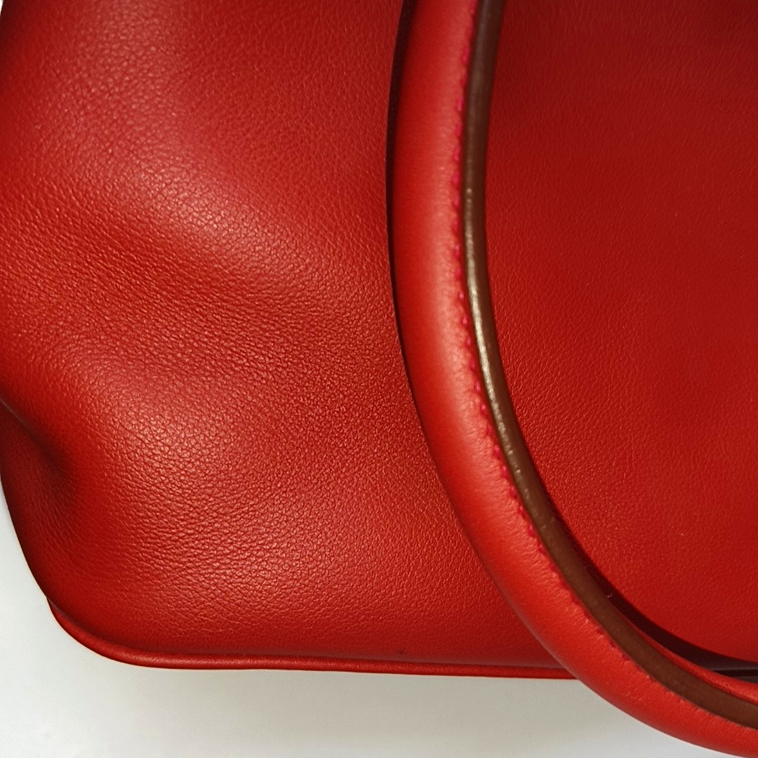 HERMÈS Toolbox 26 Peony Red Evercolor Leather Shoulder Bag with Silver Hardware, T Clasp, Detachable Strap-(SKU)-954919312