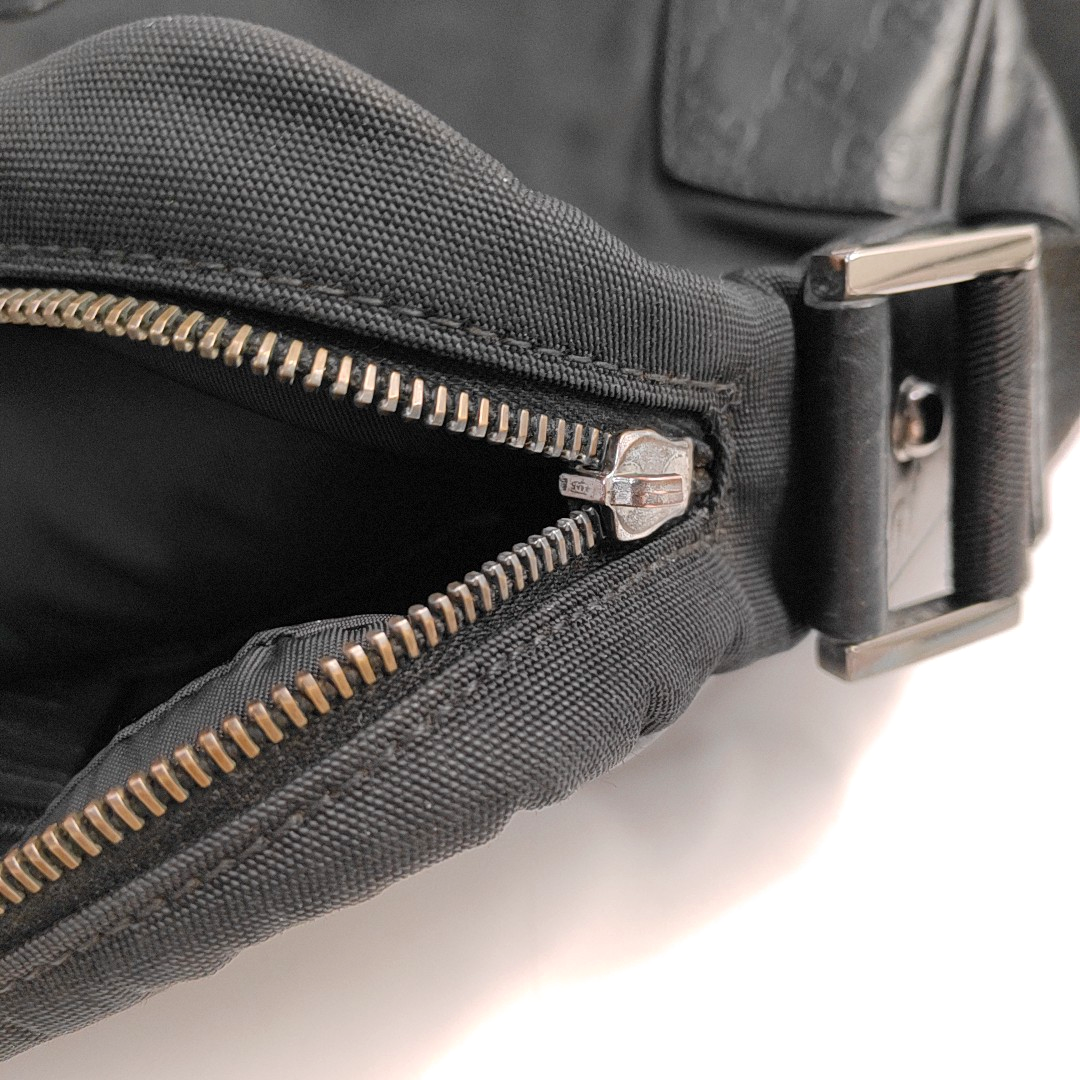 GUCCI Messenger Black Fabric Embossed Shoulder Bag Crossbody Bag Silver Hardware-(SKU)-945046020
