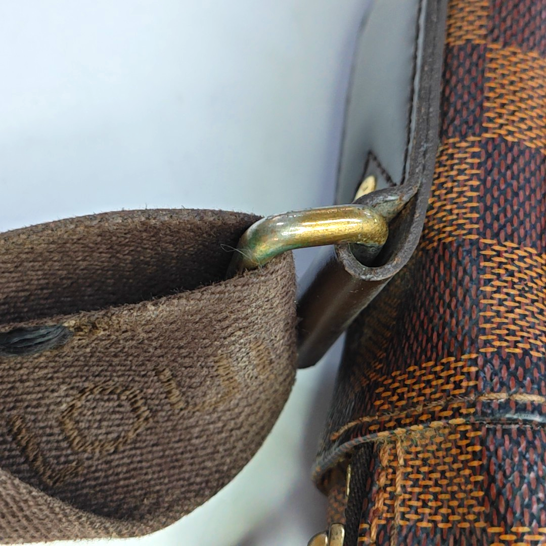 LOUIS VUITTON SHELTON Medium size Brown coated canvas checkered postman bag crossbody single shoulder bag Golden hardware-(SKU)-946505264