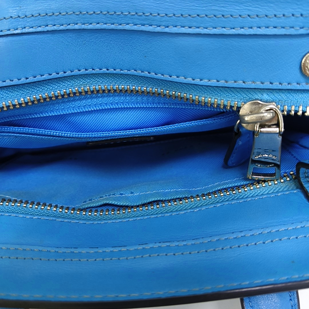 COACH SWAGGER Blue Cowhide Single Shoulder Bag Sling Bag Tote Silver Hardware Removable shoulder strap-(SKU)-940539626