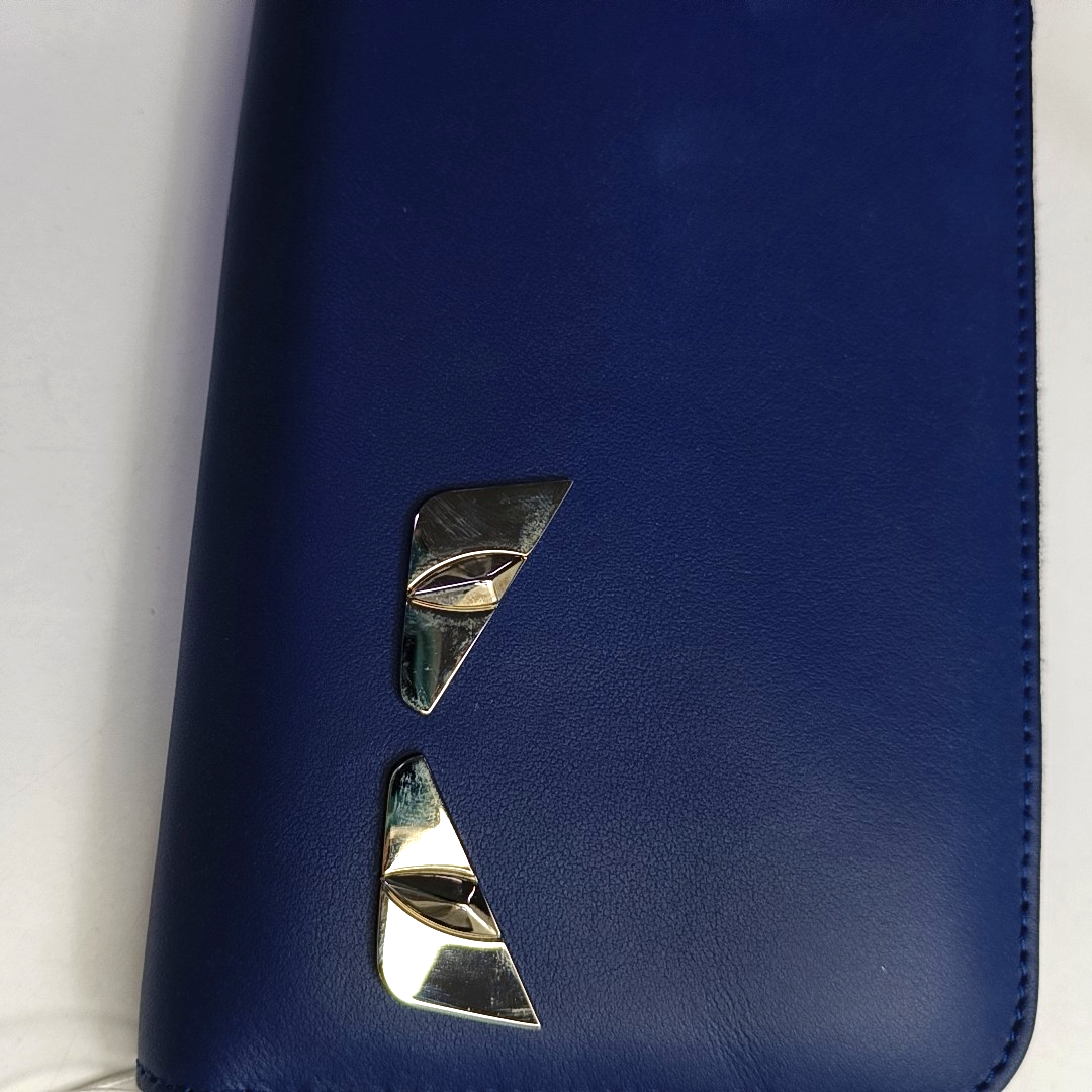 FENDI Blue Cowhide Mini Monster Wallet Silver Hardware Complete Accessories-(SKU)-950501474