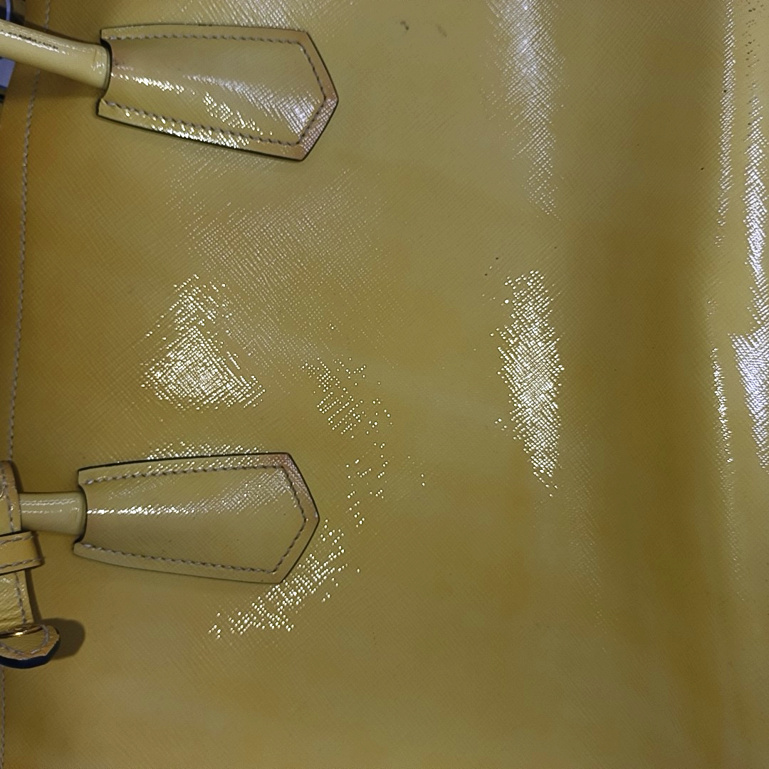 PRADA Double Yellow cowhide logo cross-grain shoulder bag Golden hardware Removable shoulder strap-(SKU)-945527362