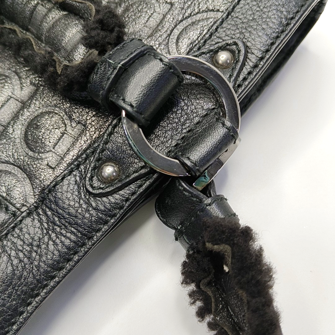 FERRAGAMO Marissa Dark Gray Fabric Textured Handbag Silver Hardware-(SKU)-928999227