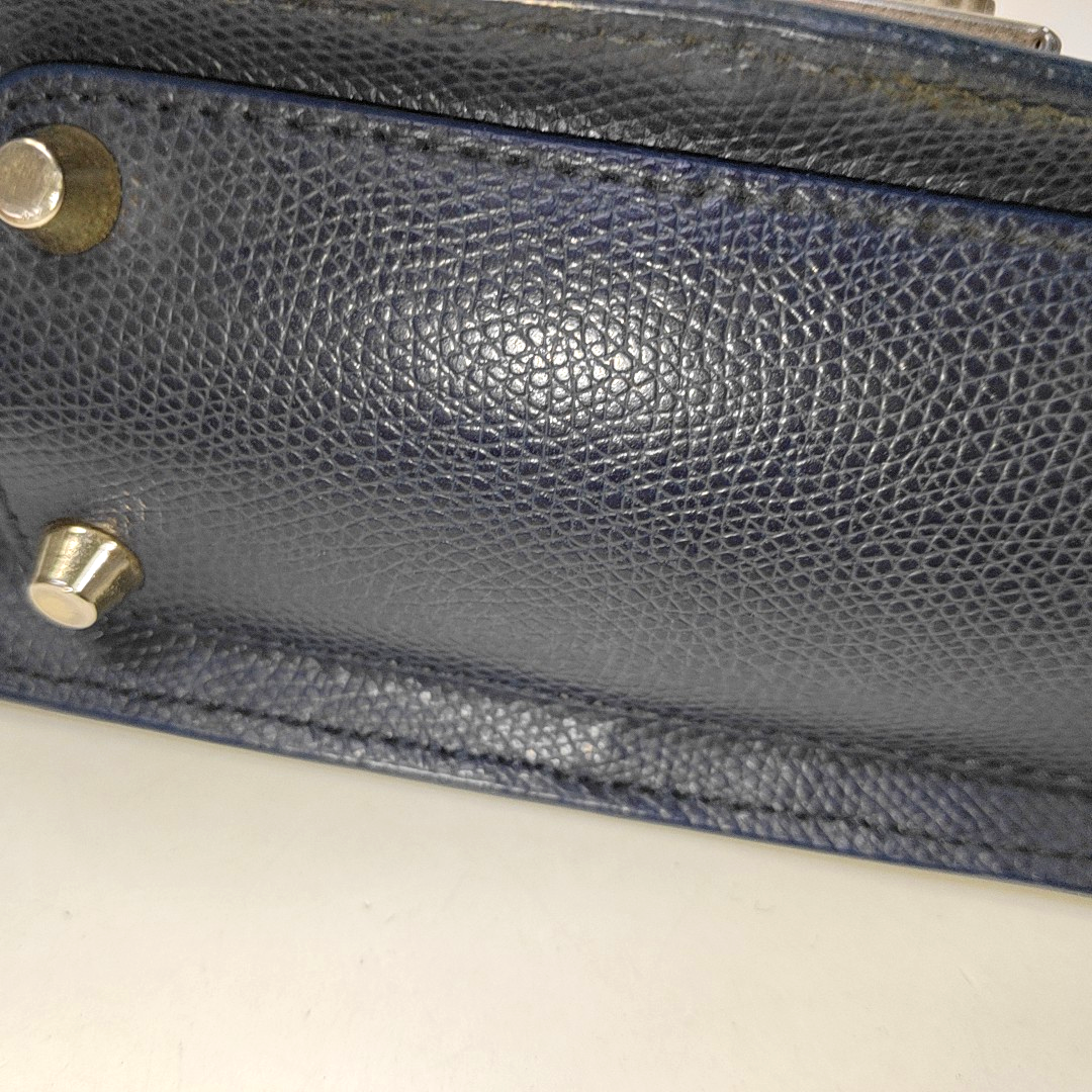 FURLA Metropolis Dark Blue Leather Grooved Handbag with Sling and Shoulder Golden hardware-(SKU)-929659818