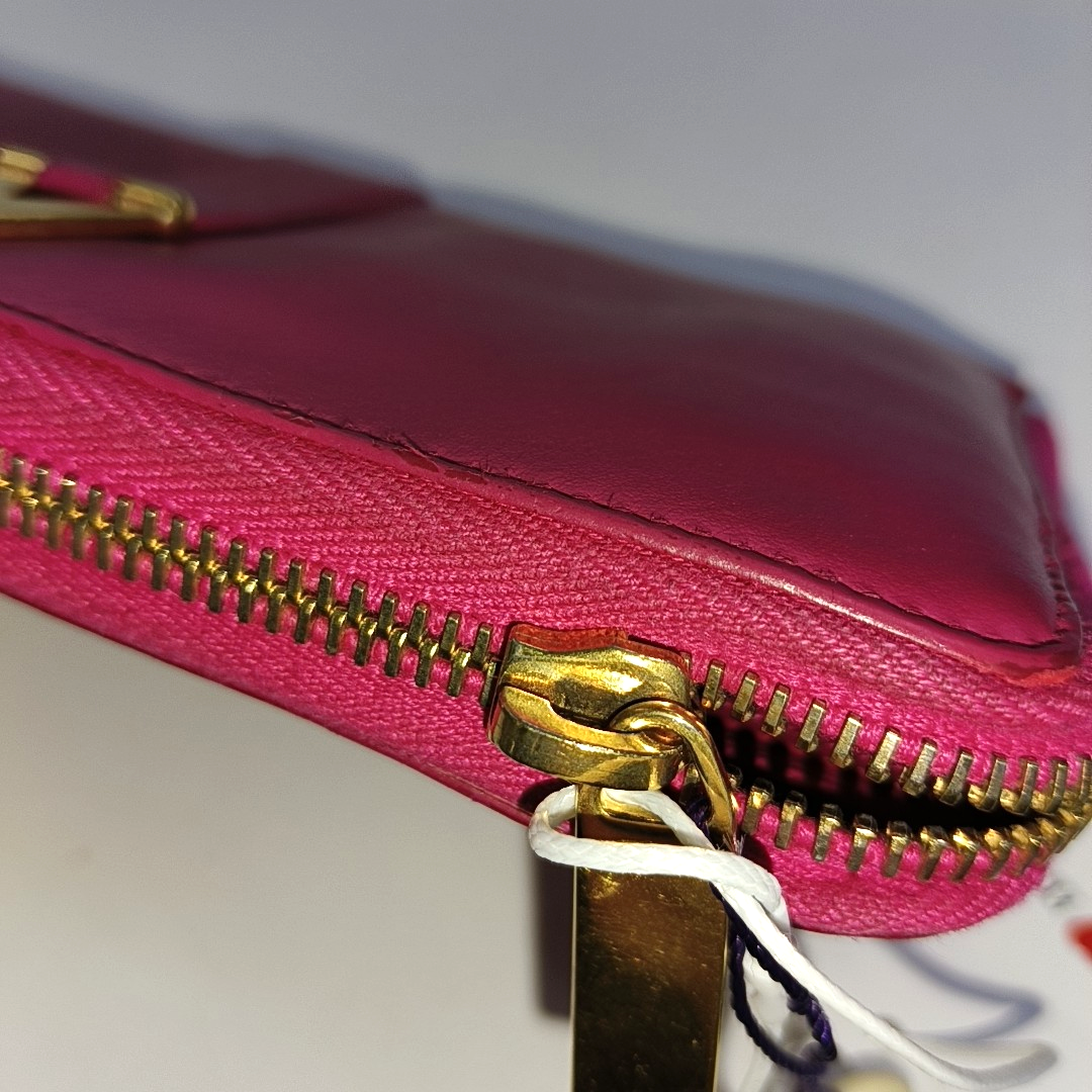 YSL Fuchsia Leather Wallet Golden hardware-(SKU)-935677489