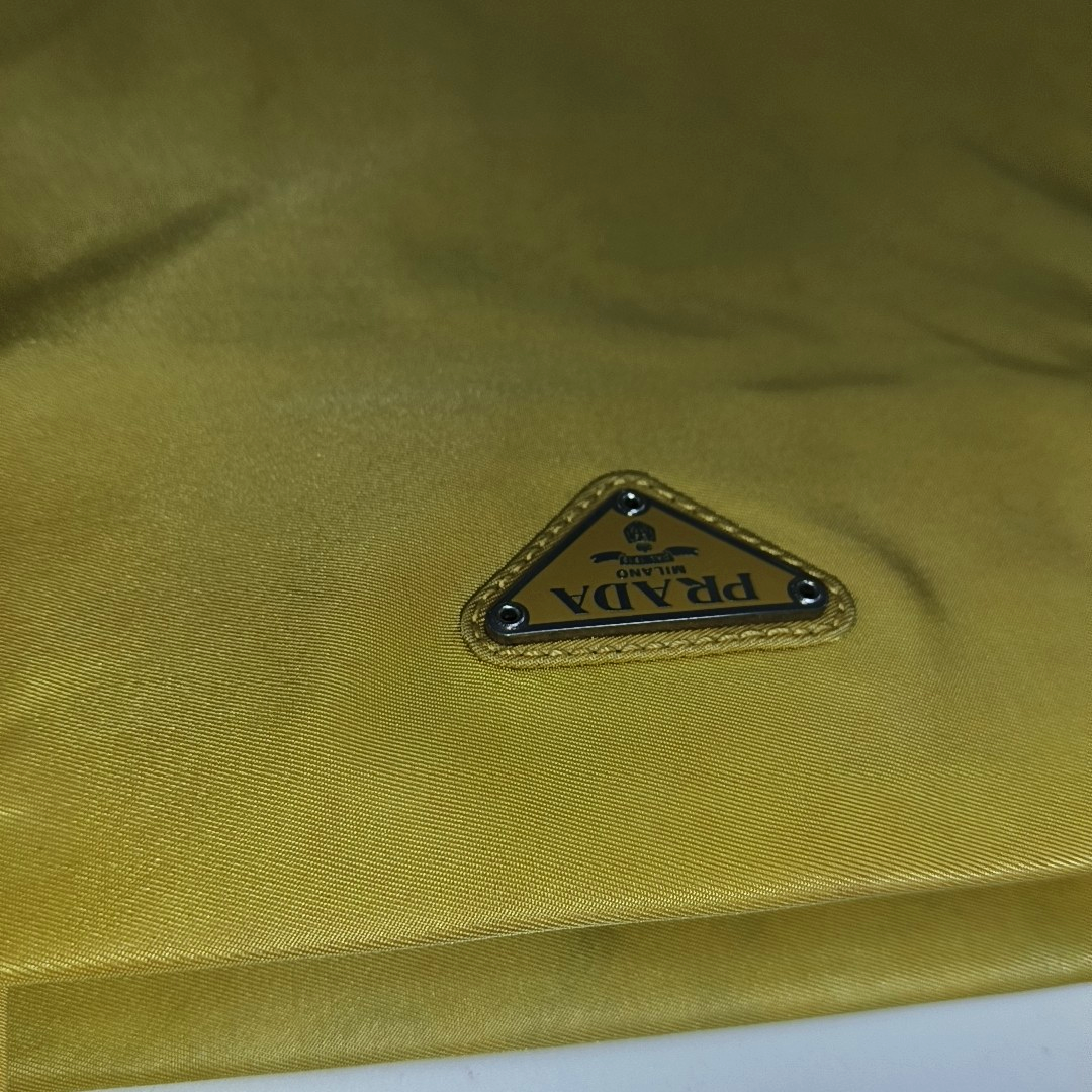 PRADA Tote bag Yellow Nylon Logo Handbag Single Shoulder Bag Silver Yellow Hardware-(SKU)-14295634