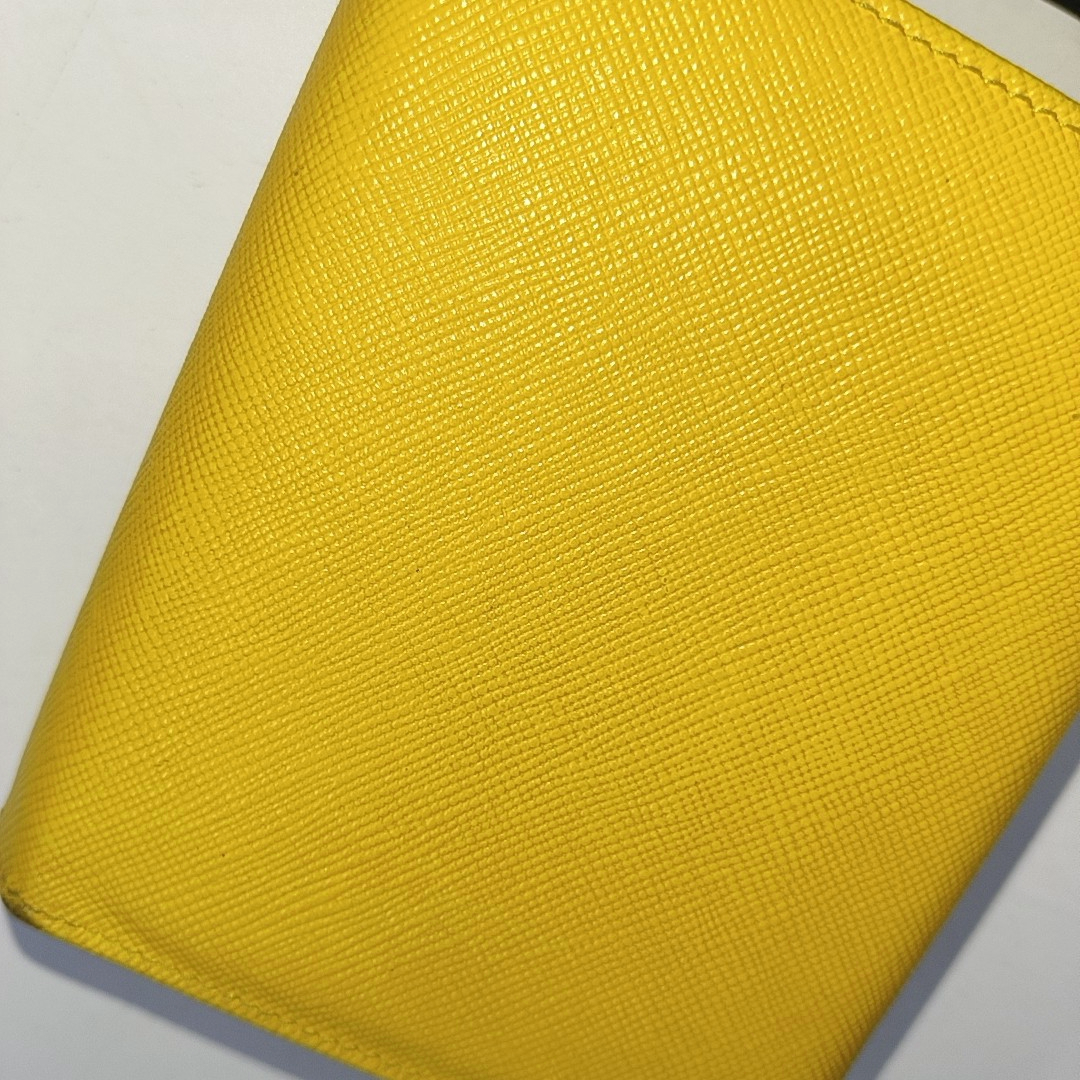 PRADA Yellow Cowhide Cross Grain Wallet Golden hardware-(SKU)-938135493