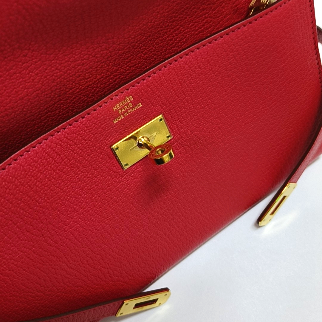 HERMÈS Kelly Rose Chèvre Mysore Goat Leather Wallet Gold Hardware 🄽 Embossed External Stitch-(SKU)-955716204