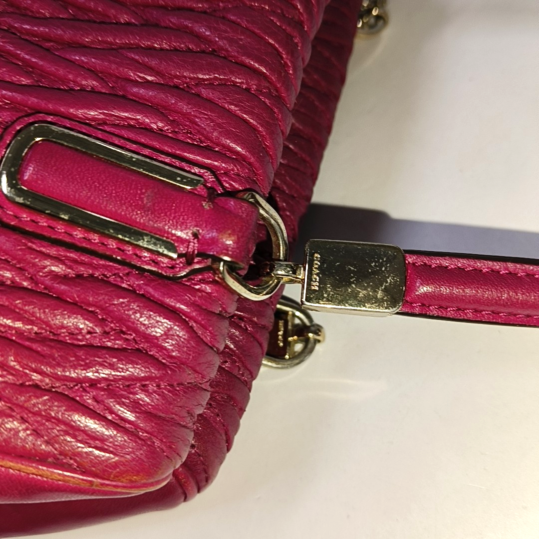 COACH MADISON Fuchsia Leather Single Shoulder Handbag Crossbody Golden hardware-(SKU)-941851369