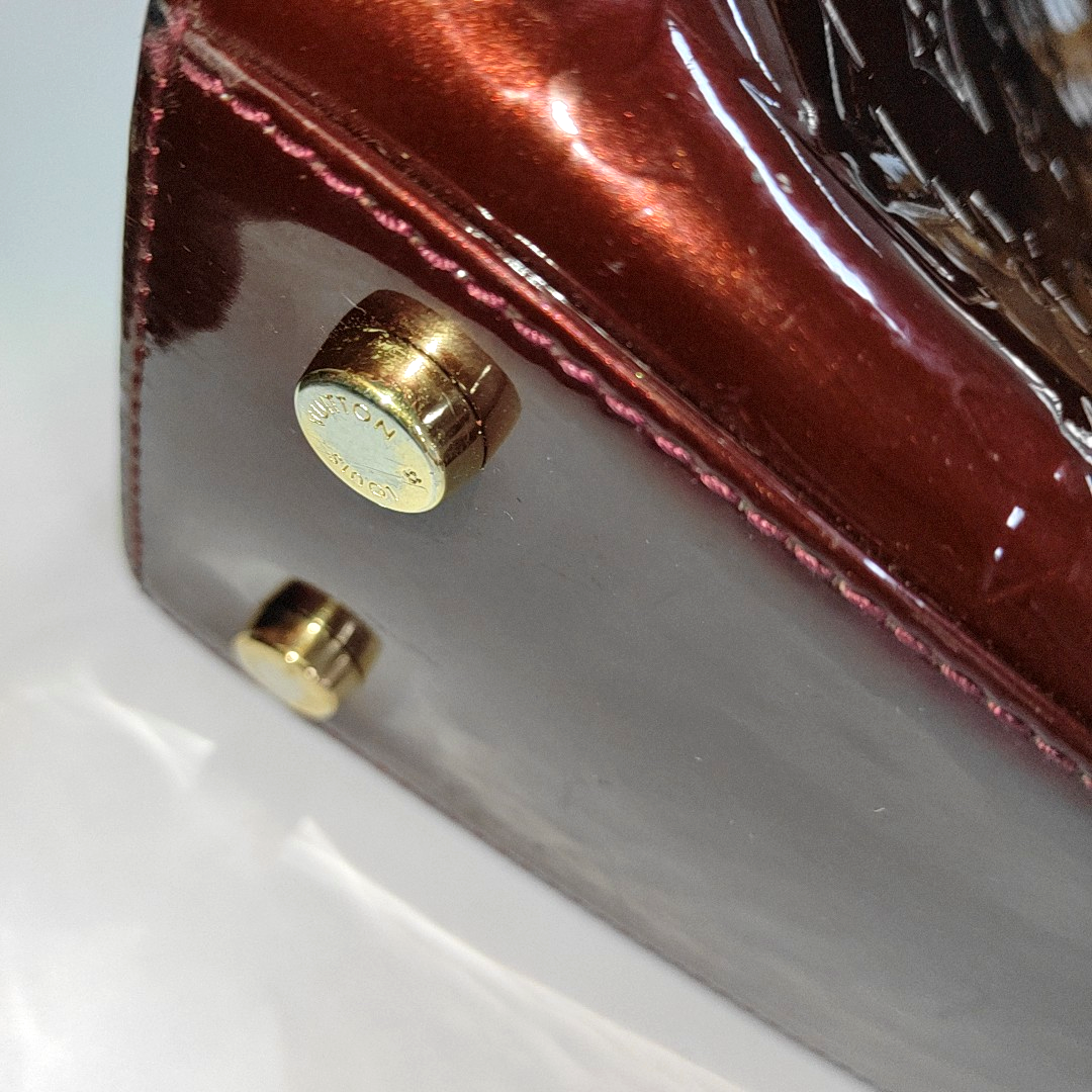 LOUIS VUITTON BREA Burgundy Patent Leather Monogrammed Grained Handbag Shoulder Bag Golden hardware Removable shoulder strap-(SKU)-13772850