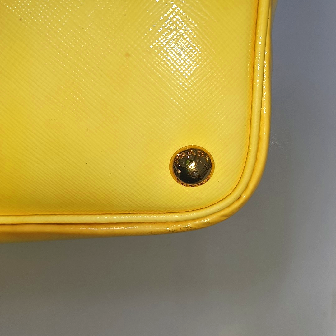 PRADA Double Yellow cowhide logo cross-grain shoulder bag Golden hardware Removable shoulder strap-(SKU)-945527362