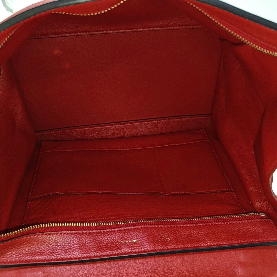 CELINE TRAPEZE Medium size Red Cowhide Swing Bag Single Shoulder Bag Handbag Golden hardware Removable shoulder strap-(SKU)-950729594