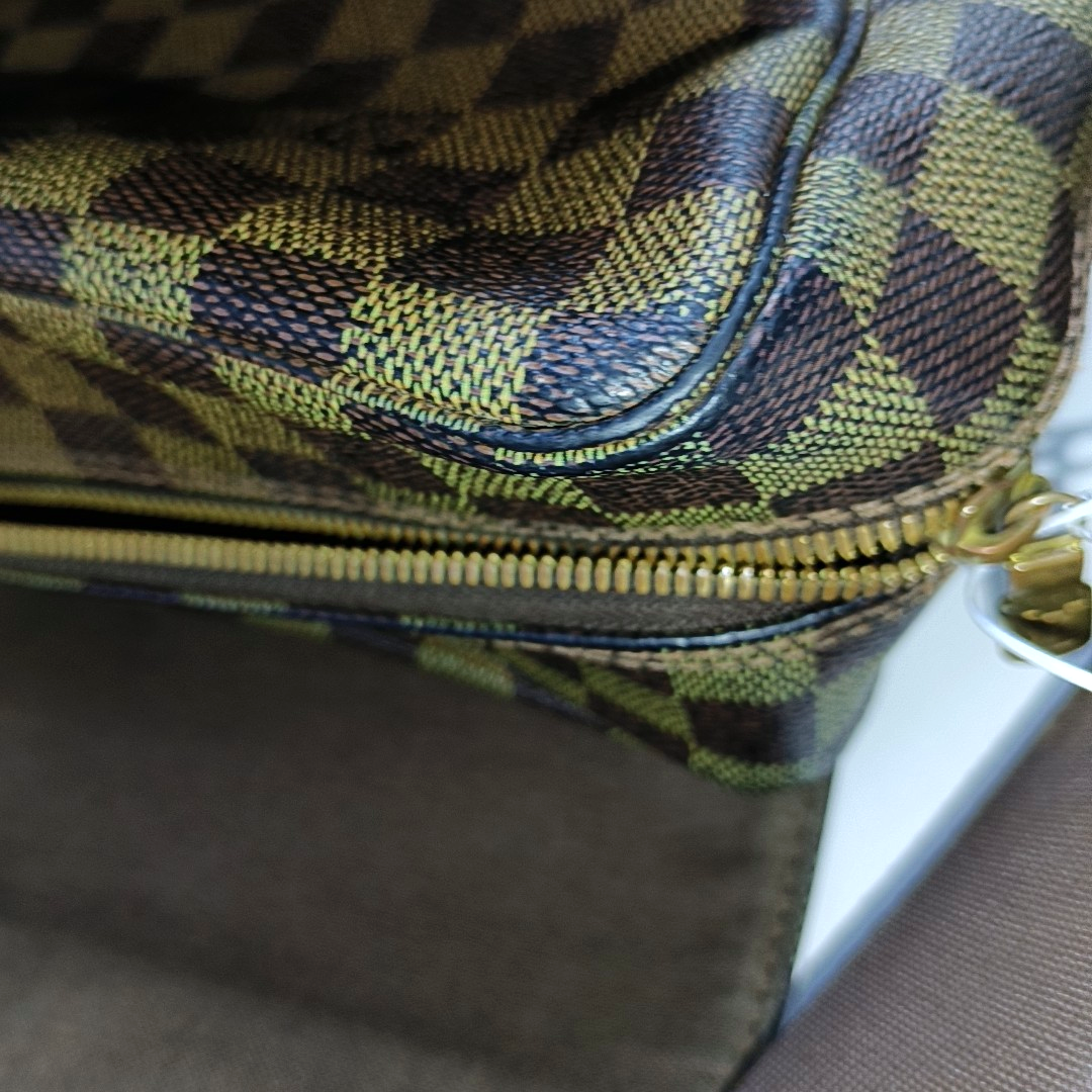 LOUIS VUITTON NAVIGLIO Brown Coated Canvas Checkered Single Shoulder Bag Crossbody Gold Brown Hardware-(SKU)-956274332