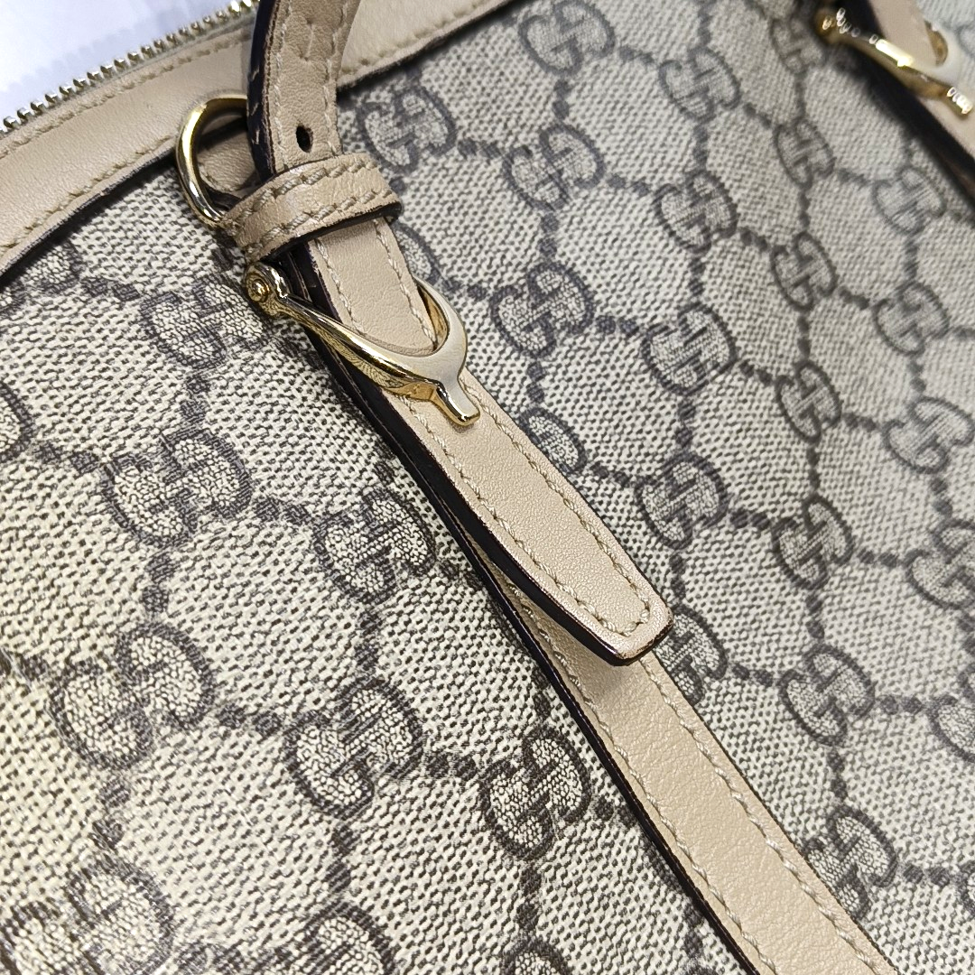 GUCCI Small size Khaki Coated Canvas Monogrammed Single Shoulder Bag Tote Golden hardware Removable shoulder strap-(SKU)-942536212