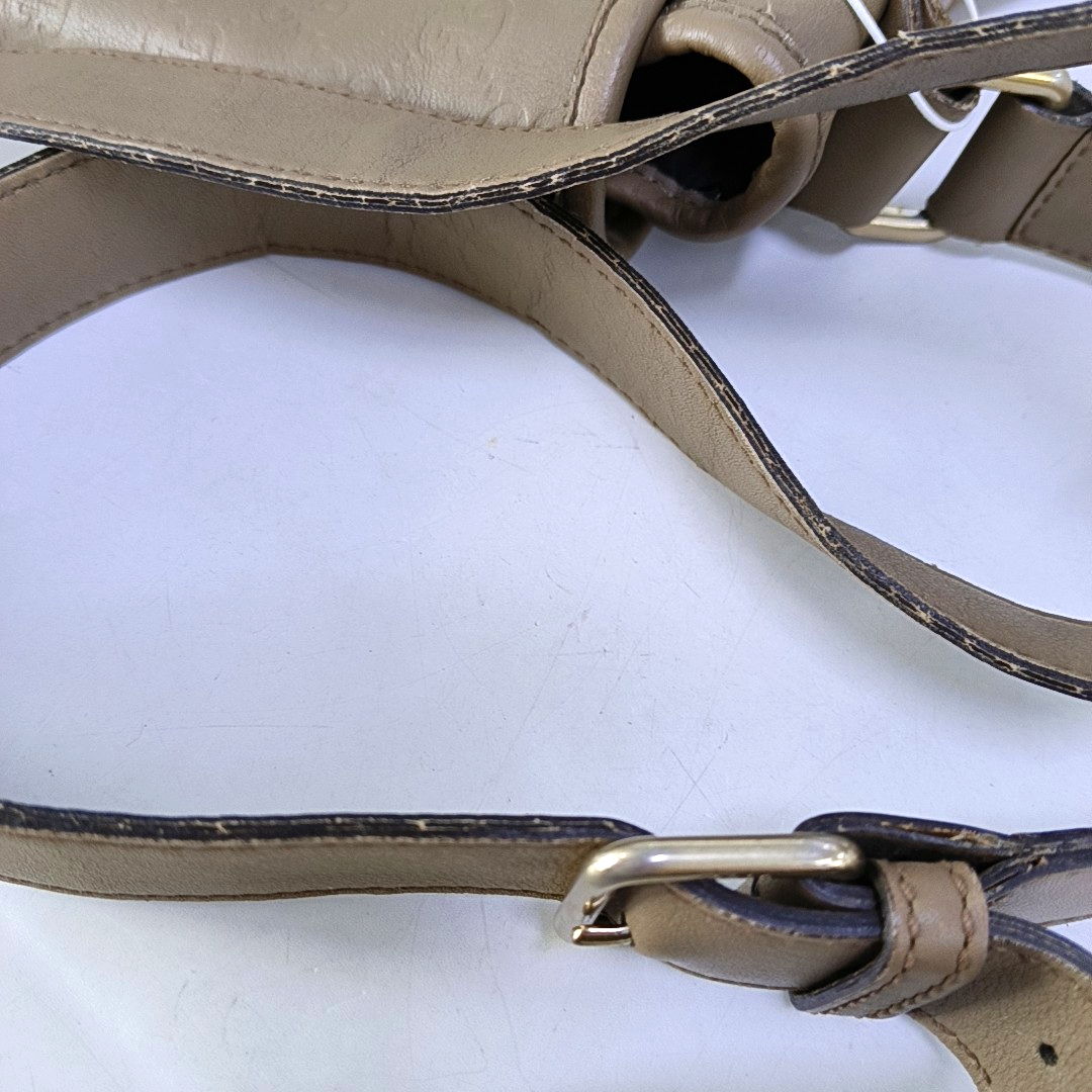 GUCCI Khaki Cowhide Monogrammed Stamped Crossbody Bag Golden hardware-(SKU)-960073647