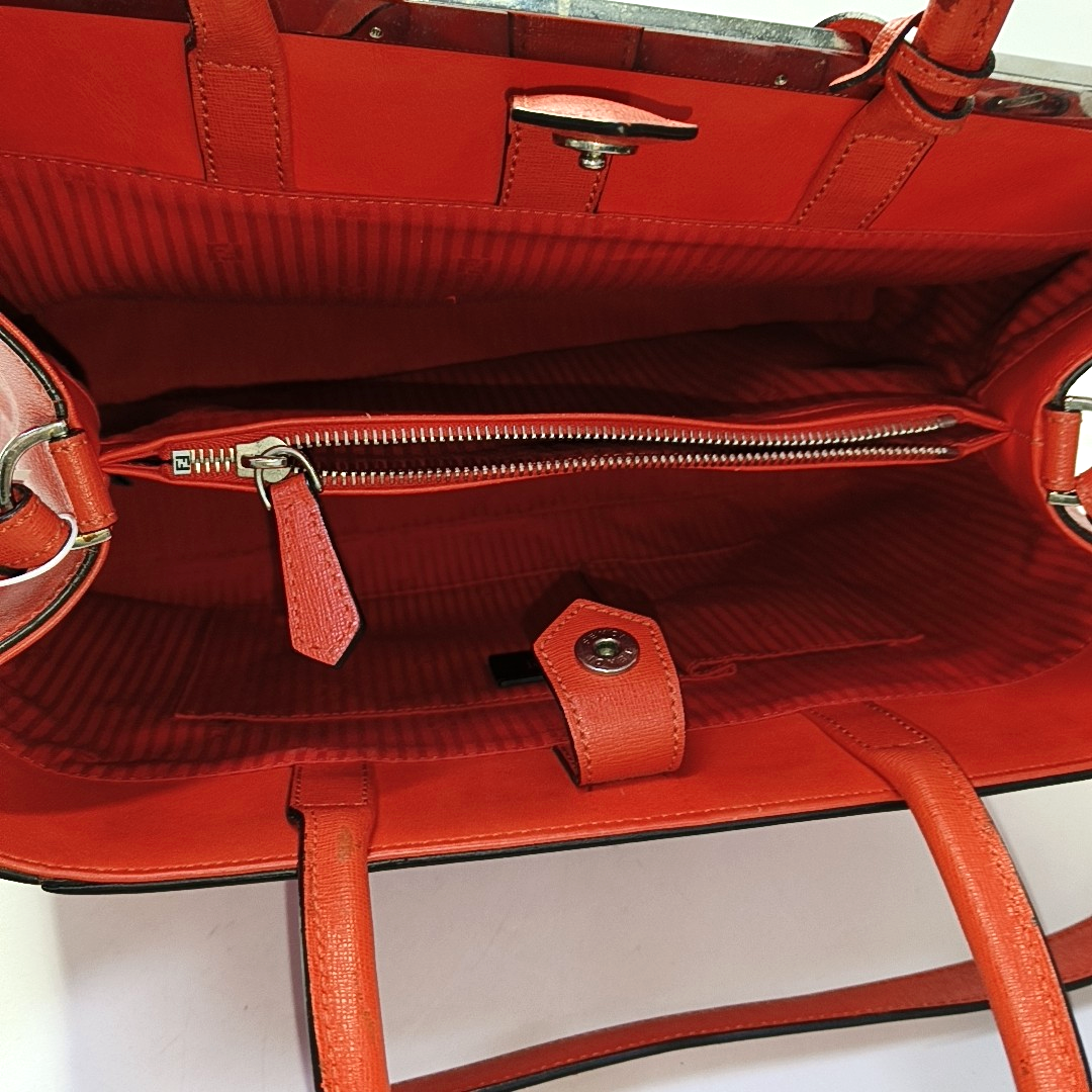 FENDI 2 Jours Medium size Red Calf Leather Crossbody Shoulder Bag Tote Silver Hardware Removable shoulder strap-(SKU)-945410745