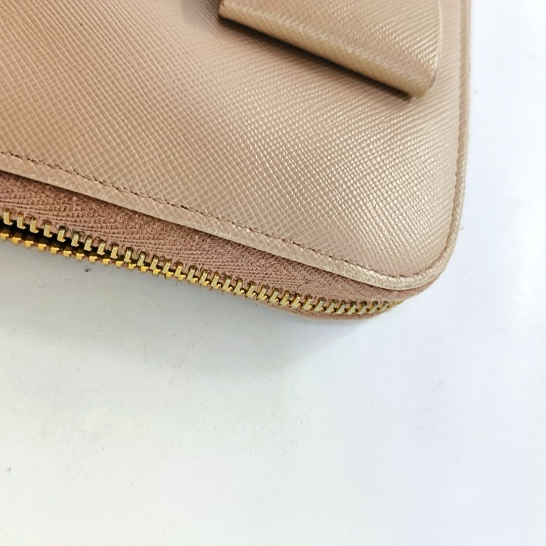 PRADA Fiocco Bow Nude Pink Cowhide Crosshatch Wallet Golden hardware-(SKU)-959793170