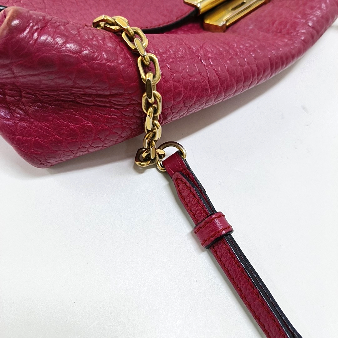 BURBERRY Mildenhall Fuchsia Leather Crossbody Shoulder Bag Handbag Golden hardware-(SKU)-956600104