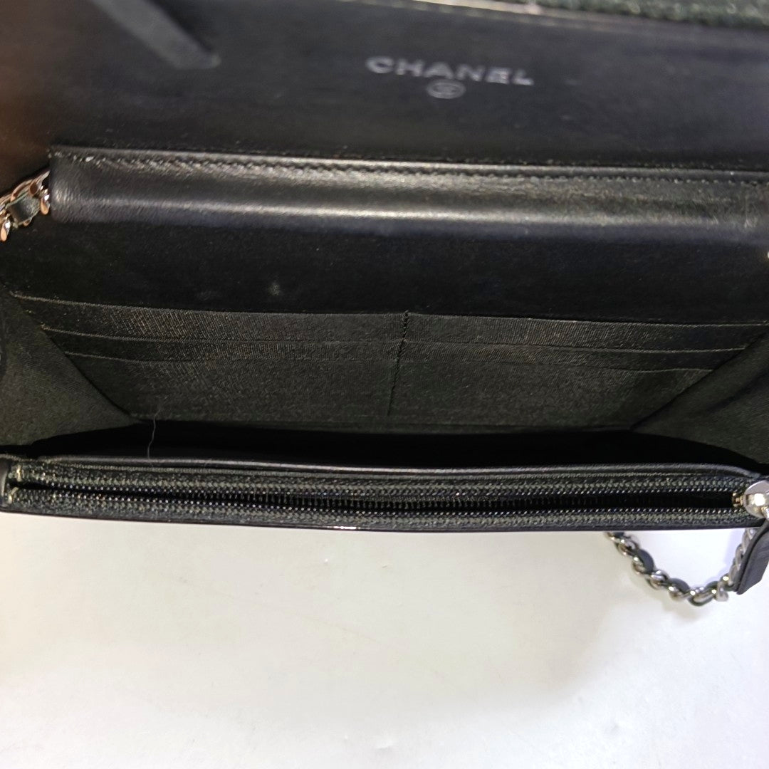 CHANEL WOC Black Patent Leather Quilted Crossbody and Single Shoulder Bag with Silver Hardware, 18 Clasps-(SKU)-969632821