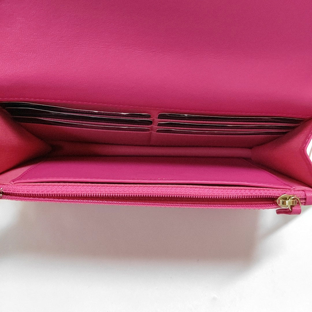 CHANEL WOC Pink Lamb Skin Quilted Single Shoulder Bag Crossbody Bag Golden Hardware-(SKU)-966775243