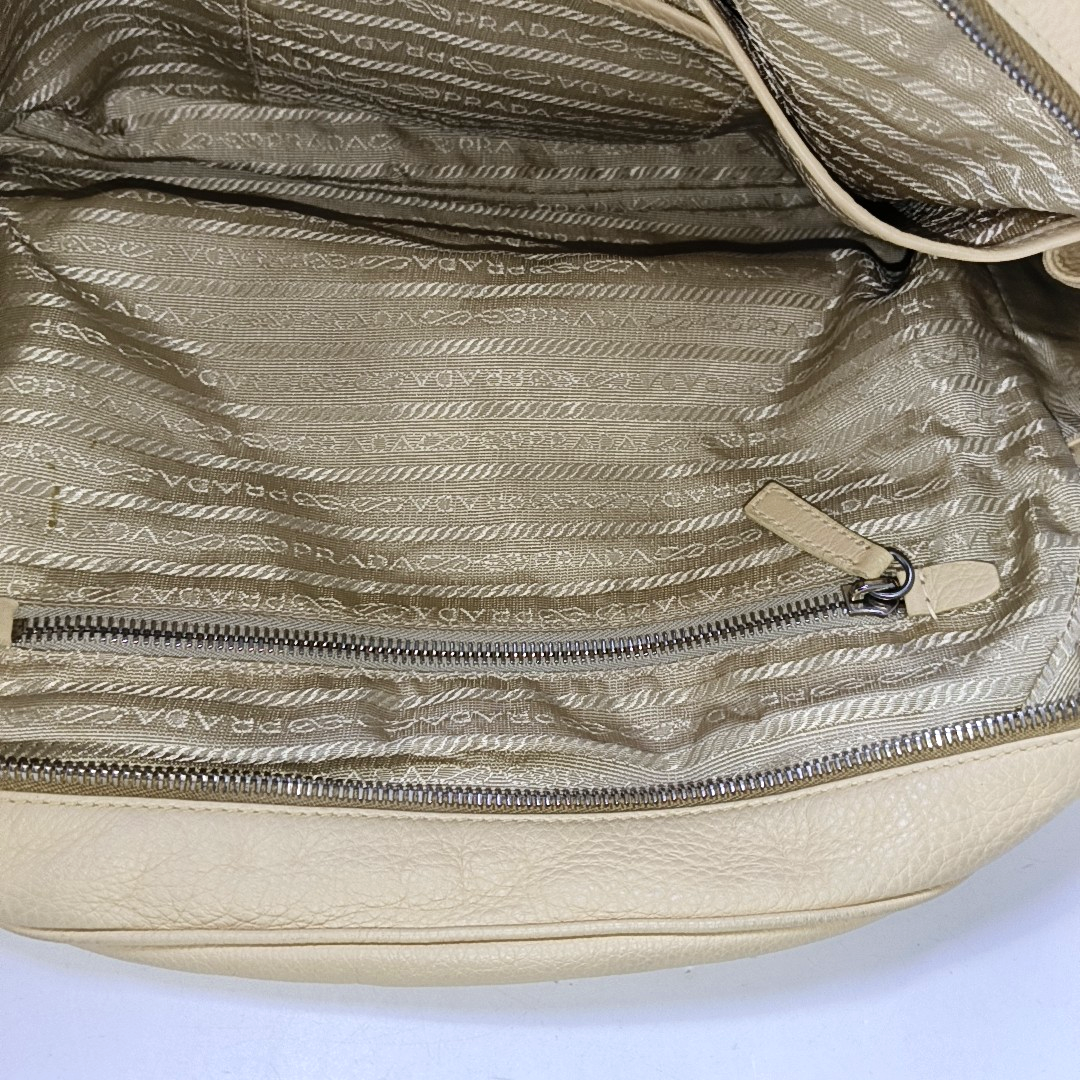 PRADA Light Yellow Calfskin Handbag Single Shoulder Bag Silver Hardware-(SKU)-953688644