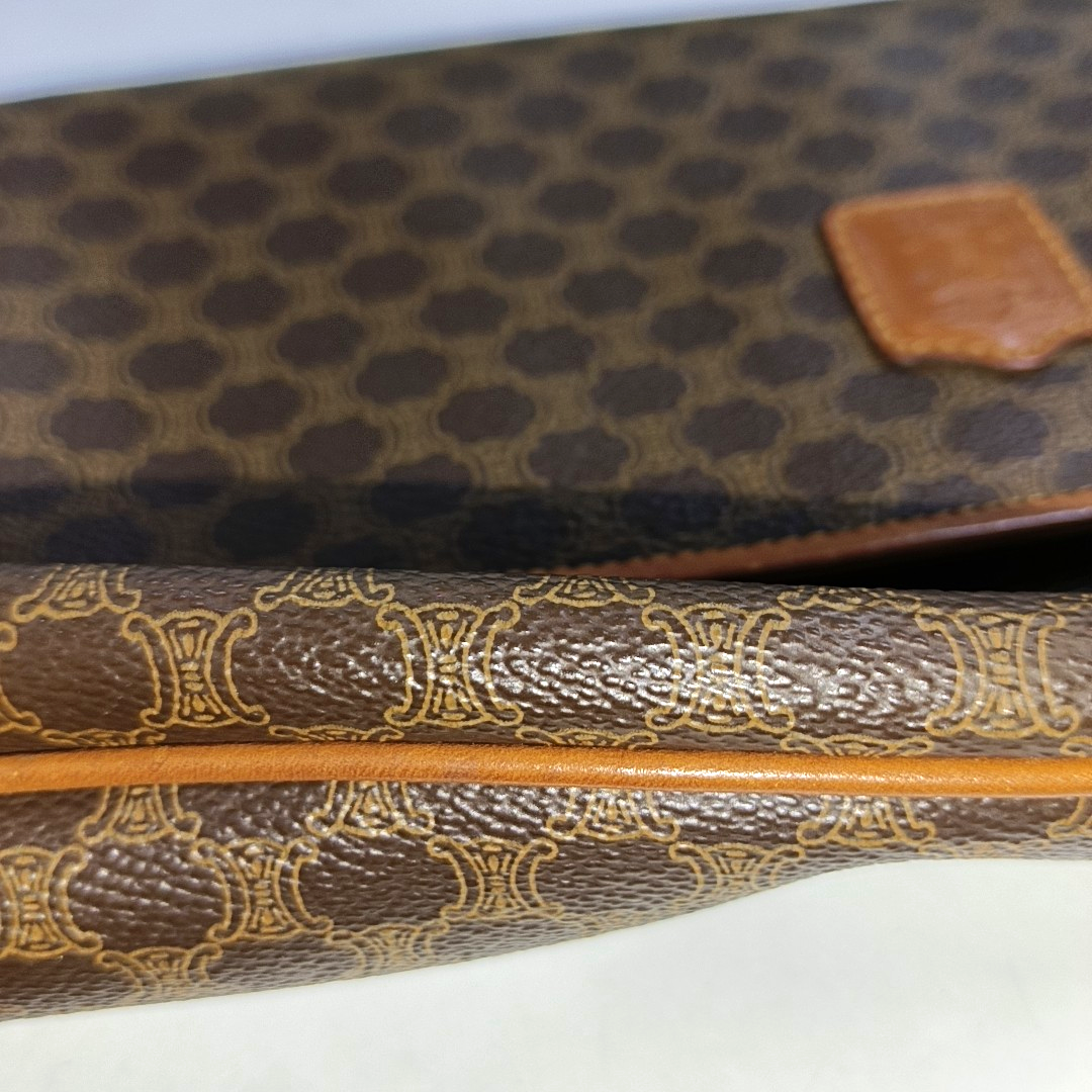 CELINE MACADAM CLUTCHES Brown Coated Canvas Triumph Clutch Golden hardware-(SKU)-14049943