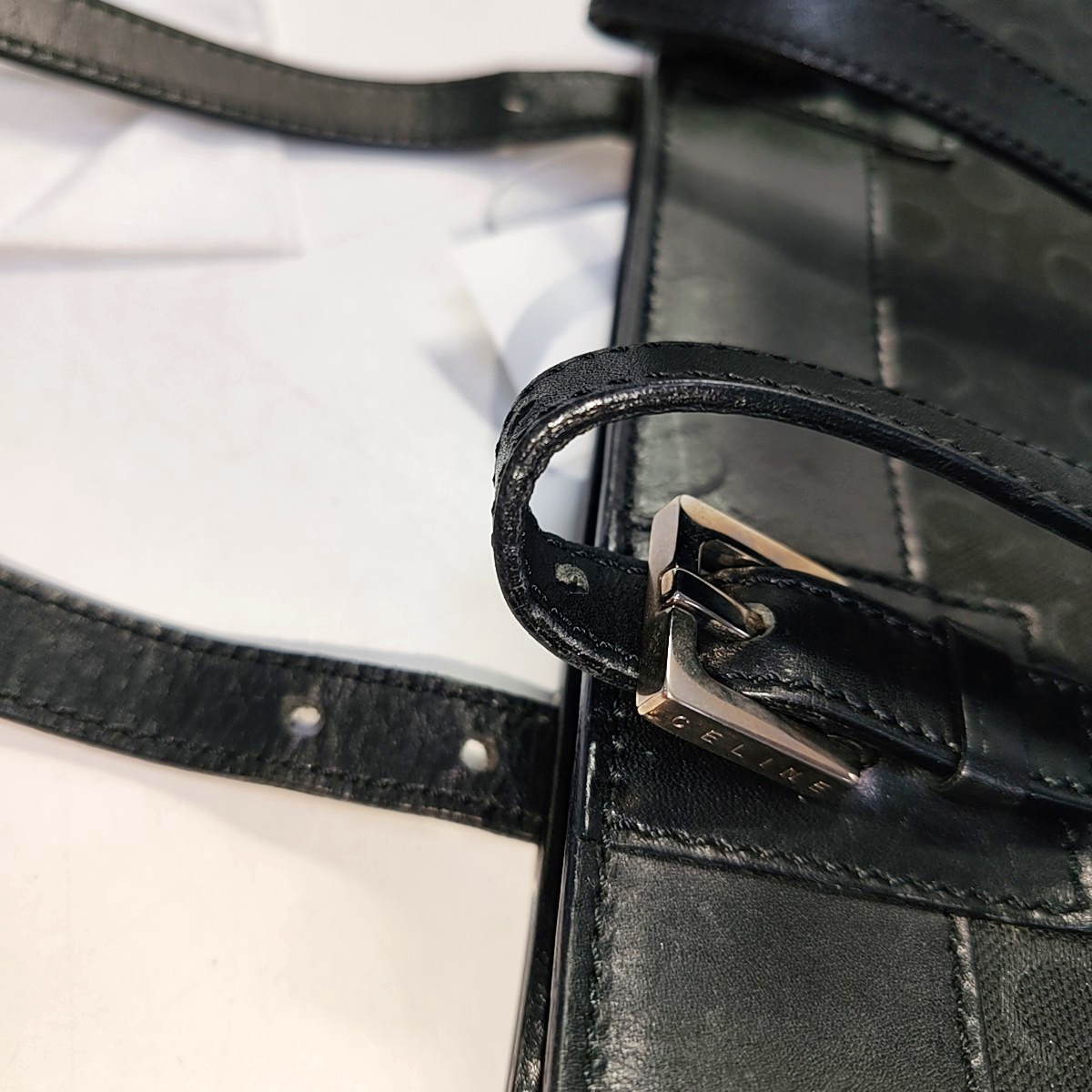 CELINE Tote bag Black Canvas Floral Single Shoulder and Handbag Silver Hardware shoulder straps-(SKU)-944828633