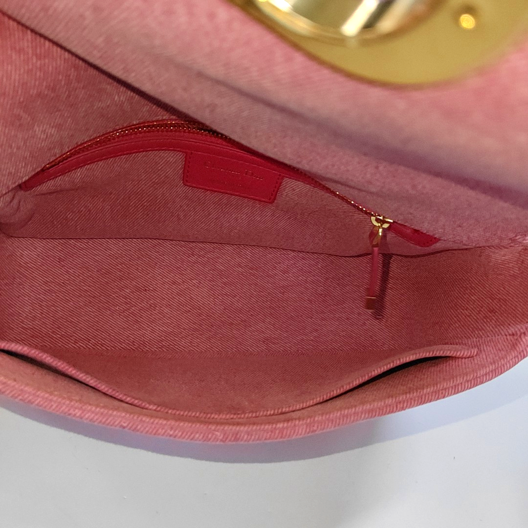 DIOR Dior Caro Medium Pink Denim Quilted Bag Crossbody Shoulder Bag Gold Red Hardware Removable Strap-(SKU)-961770509