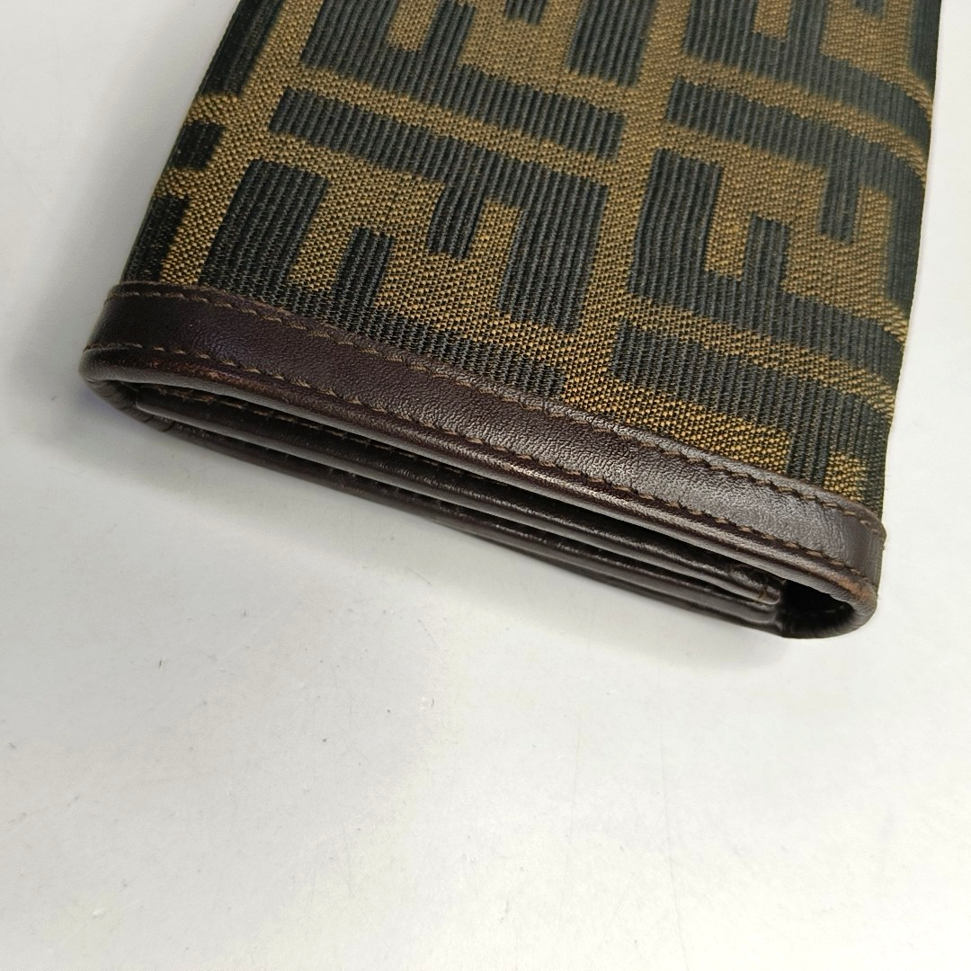 FENDI 棕色帆布双F钱包-(SKU)-952489575