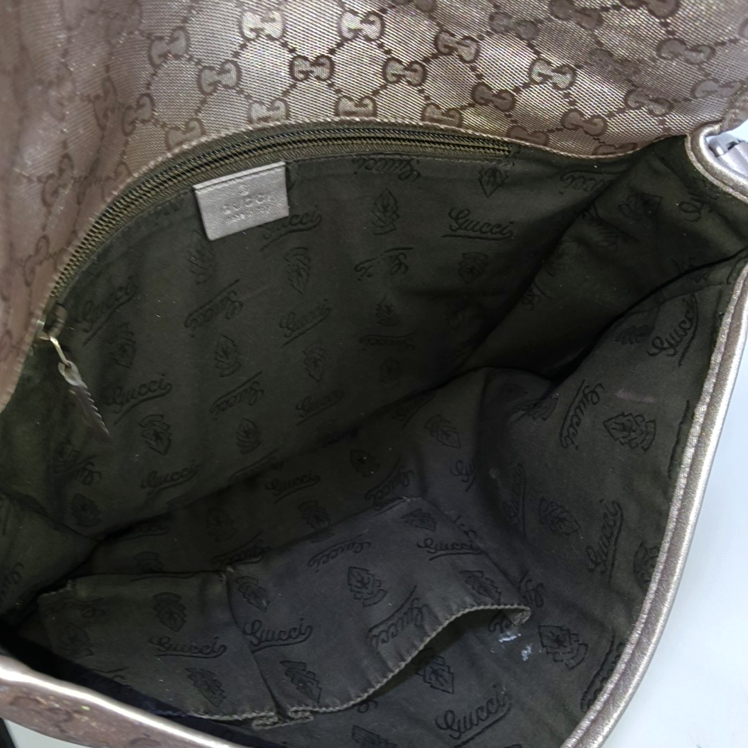 GUCCI GG Imprime Rose Gold Coated Canvas Vintage Single Shoulder Bag Crossbody Bag Silver Hardware-(SKU)-951246609