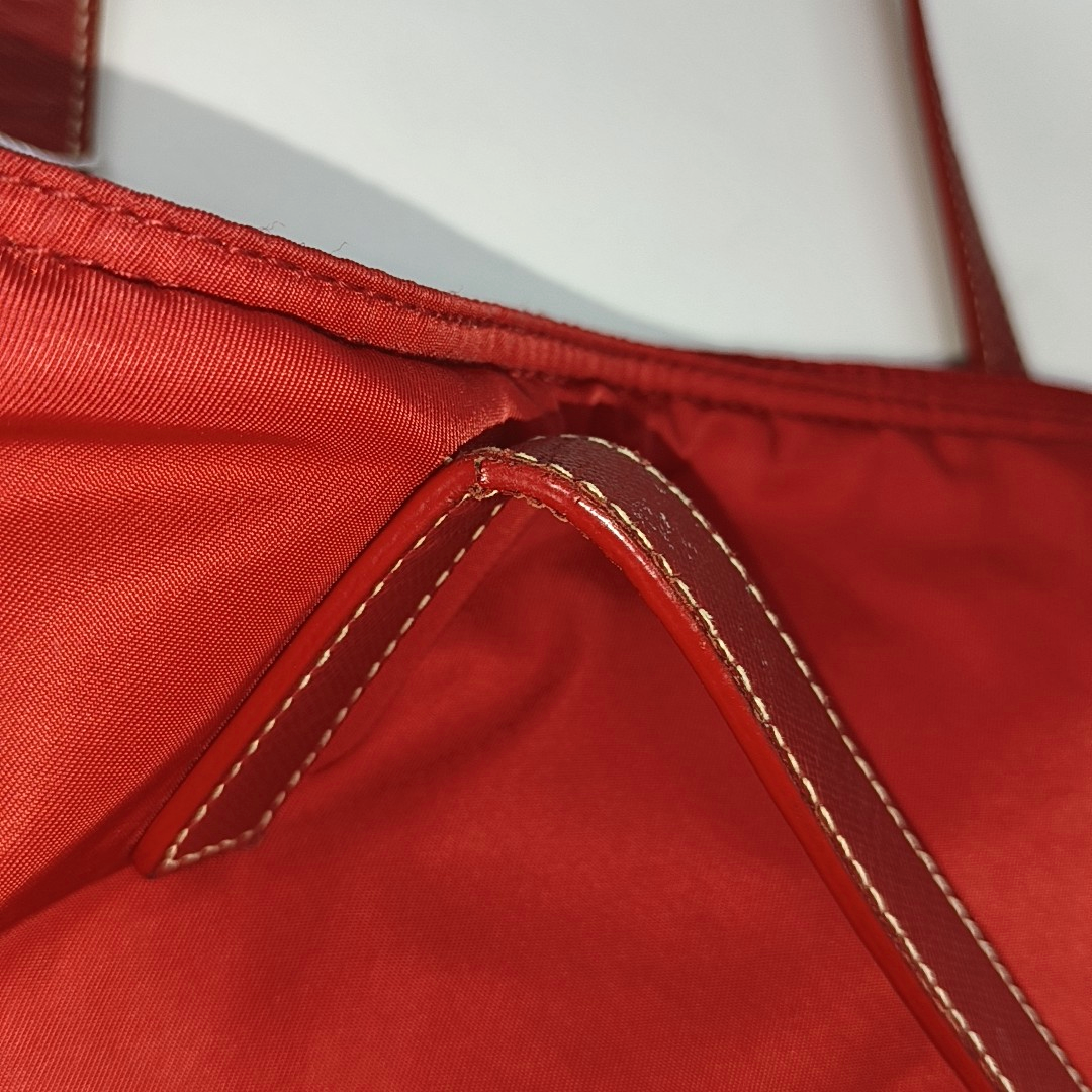 PRADA Tote bag Red Nylon Logo Single Shoulder Bag Crossbody Bag Handbag Golden hardware-(SKU)-13628648