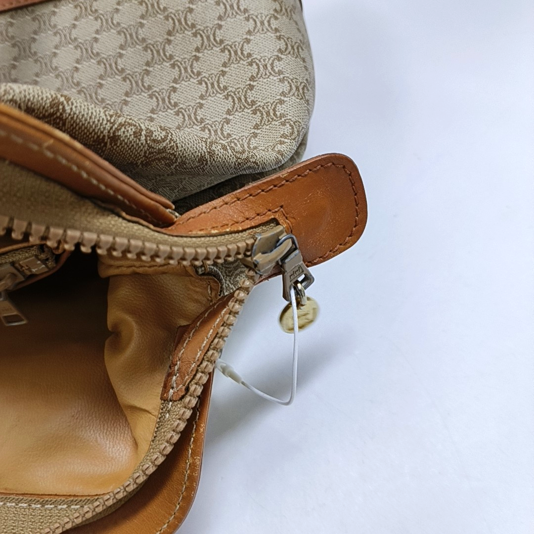 CELINE Tote bag Khaki Coated Canvas Triumph Grained Shoulder Bag Handbag Brown Hardware-(SKU)-947832104