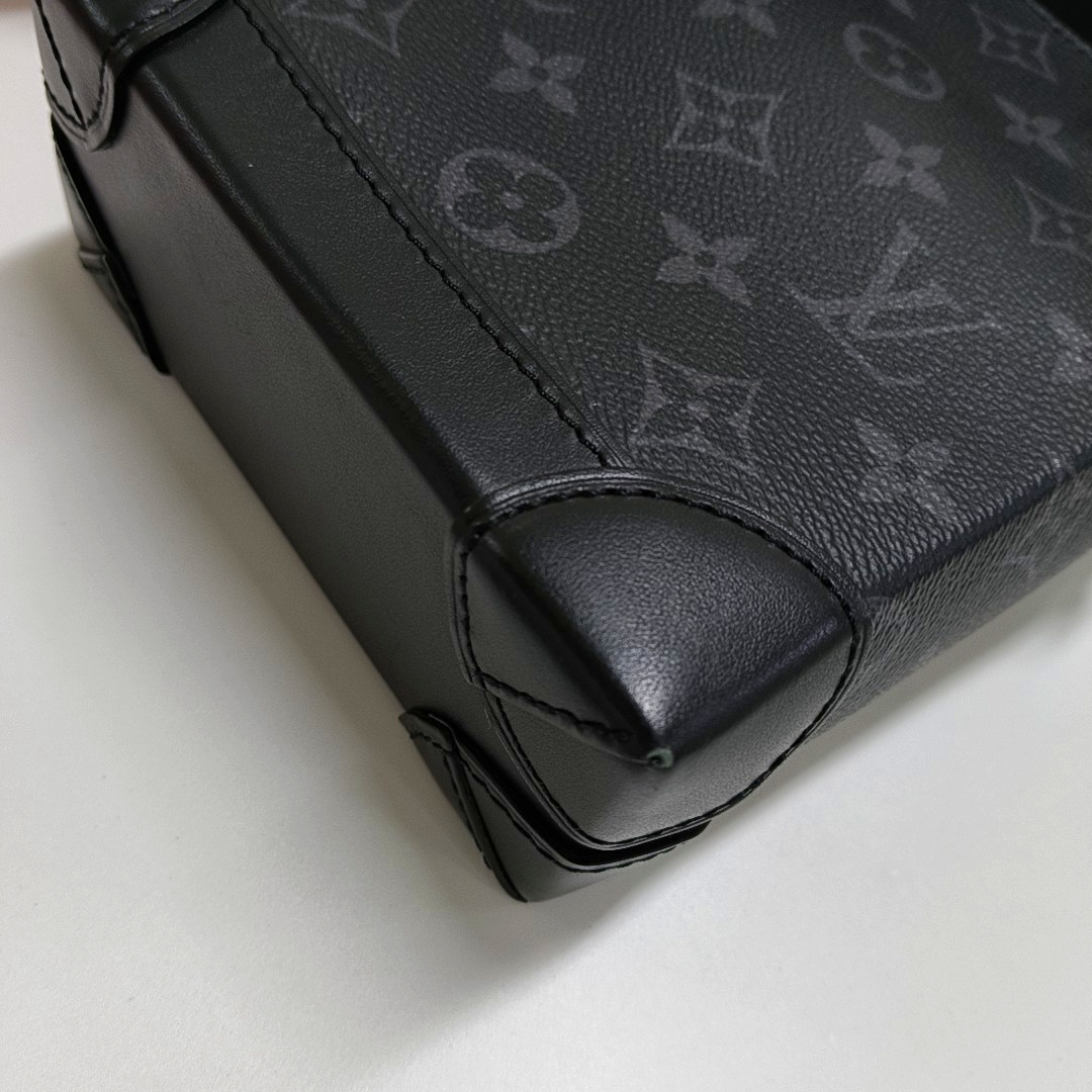LOUIS VUITTON STEAMER Extra Small Black Coated Canvas Monogram Shoulder Bag Tote Bag Palladium Hardware Removable Strap-(SKU)-964433015