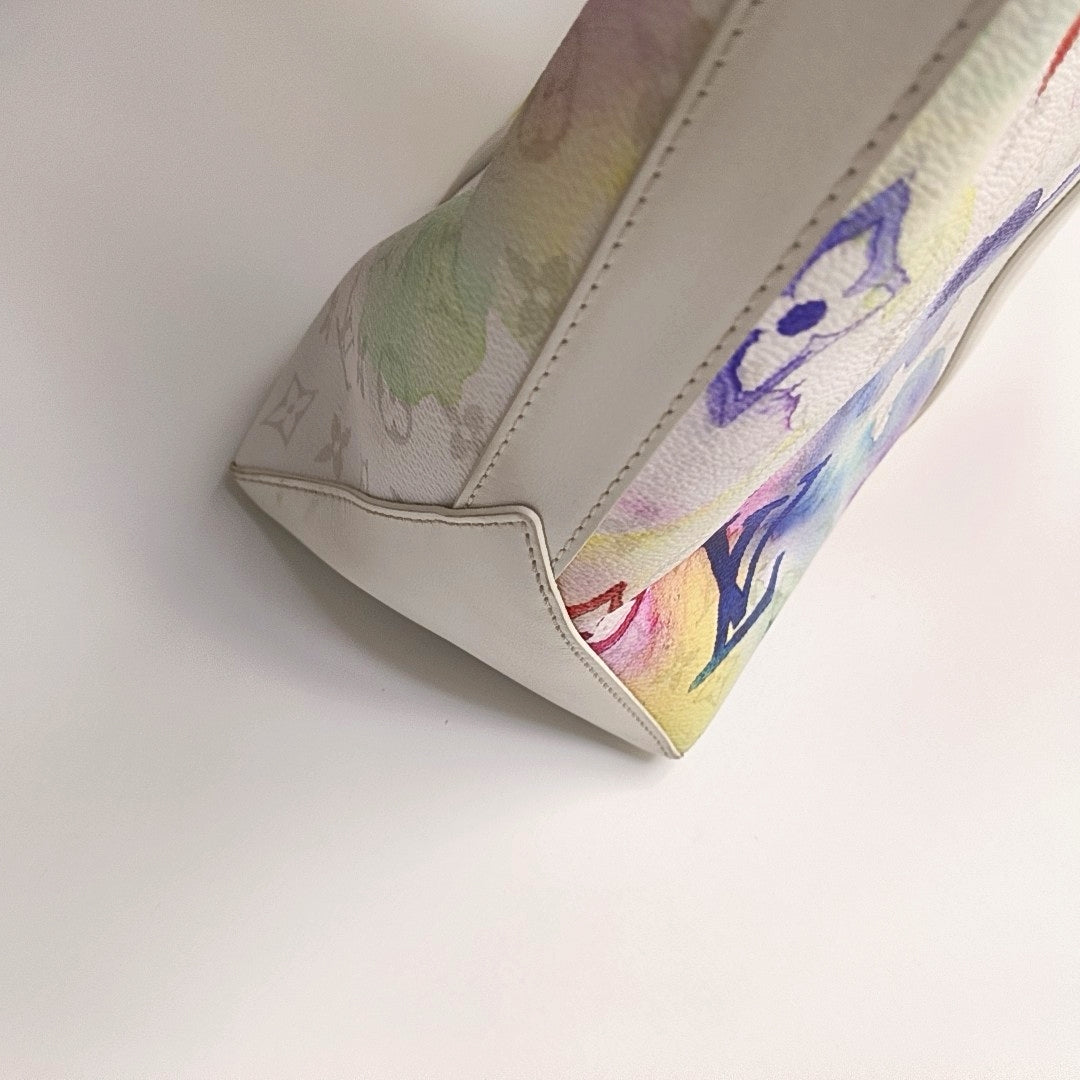 LOUIS VUITTON WEEK-END Large size white coated canvas Monogram vintage print single shoulder bag with handle, silver hardware, interior pocket, removable shoulder strap-(SKU)-965602289