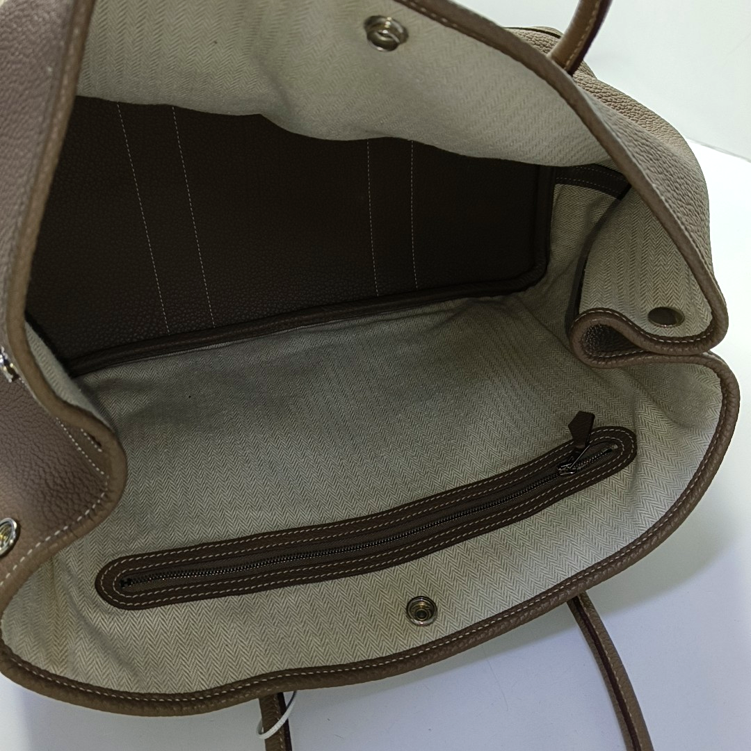 HERMÈS Garden Party 36 Taupe Negonda Calfskin Garden Bag with Detachable Strap, Silver Hardware, A-(SKU)-945825611