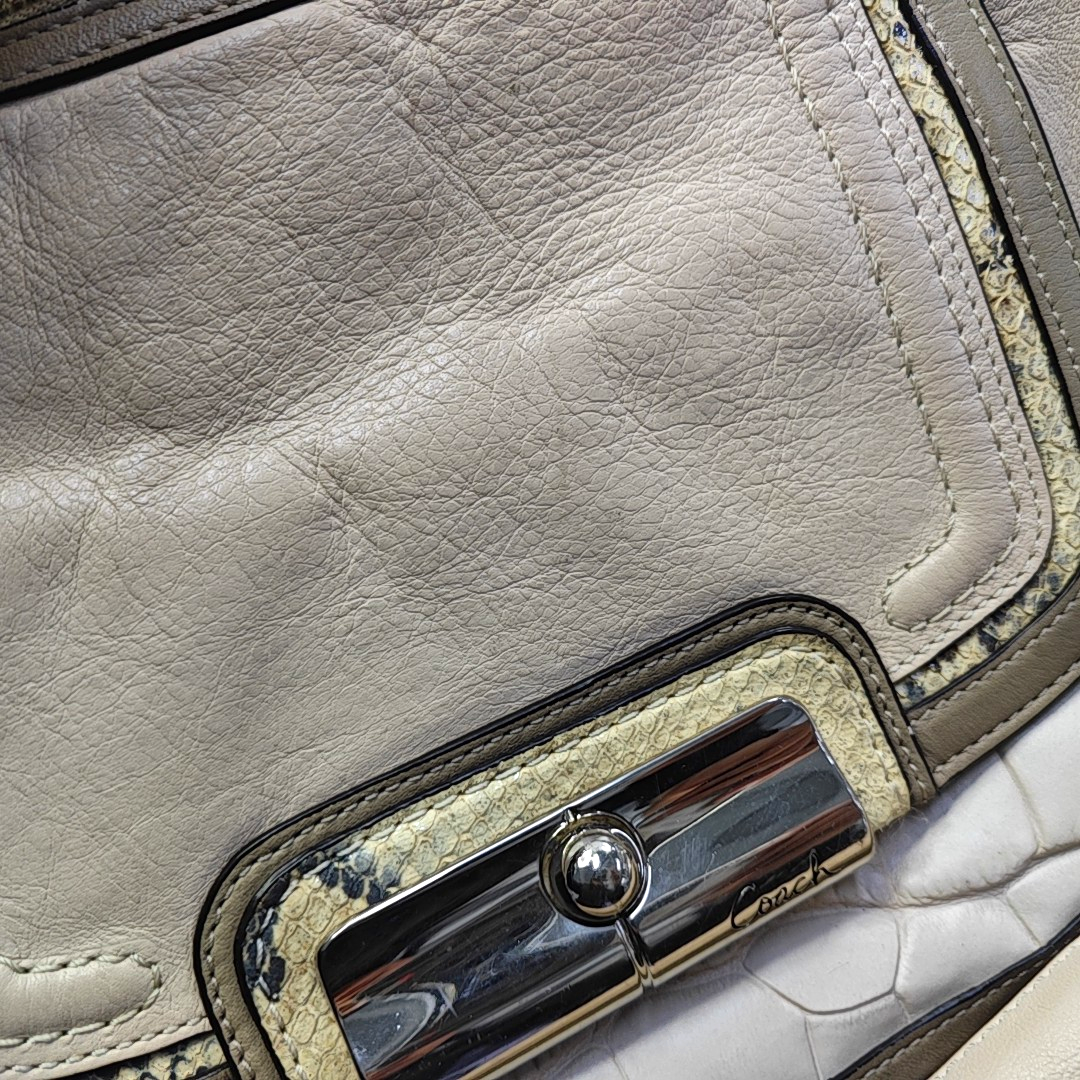 COACH Beige Leather Stamped Single Shoulder Bag Handbag Silver Hardware-(SKU)-943932252