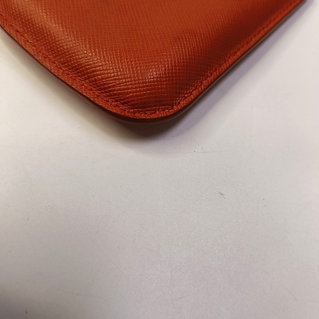 PRADA Orange-red leather logo cross-grain card holder Silver Hardware-(SKU)-958875998