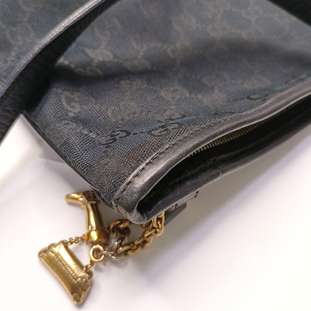 GUCCI Black Coated Canvas Monogrammed Single Shoulder Bag Sling Golden hardware-(SKU)-947676708