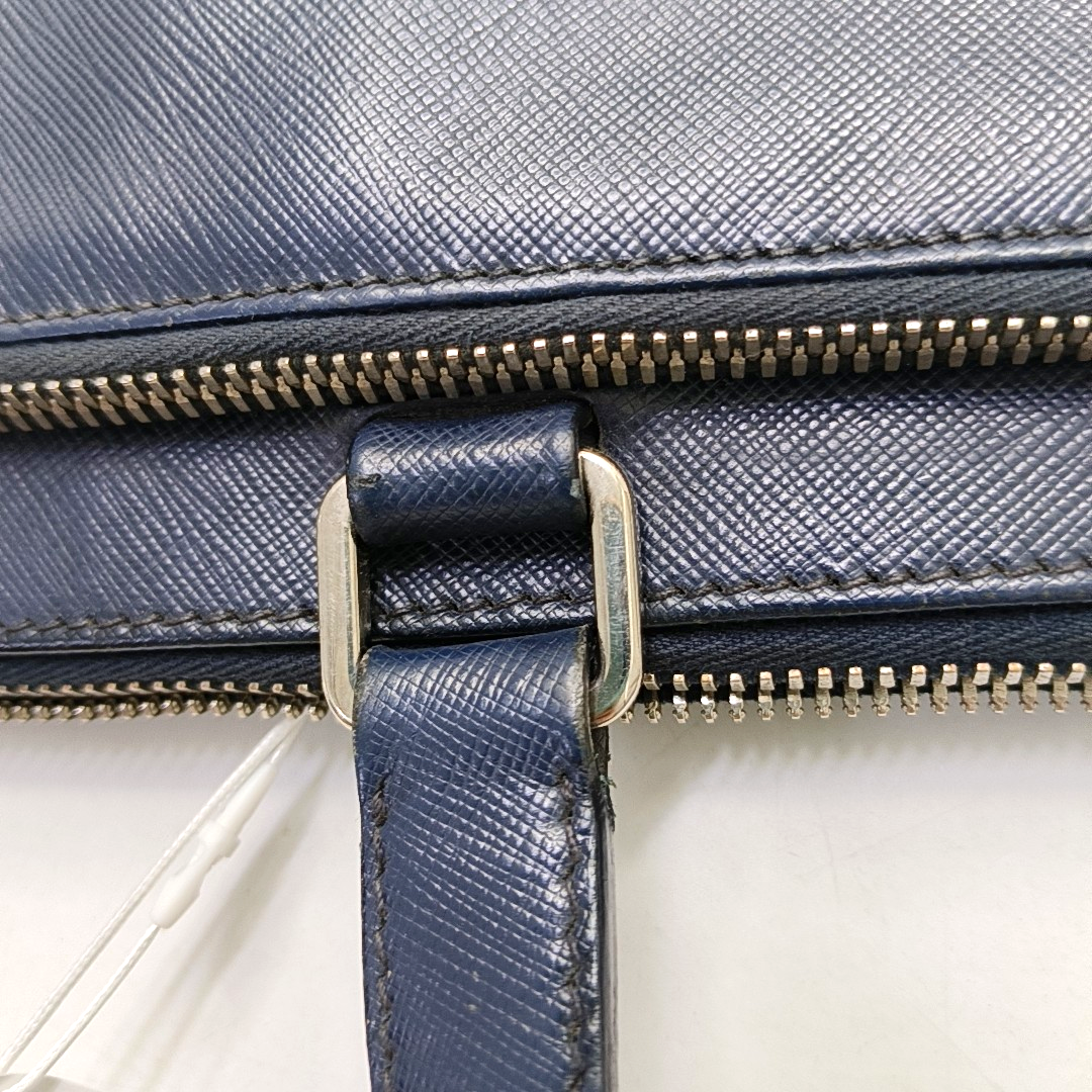 PRADA Dark Blue Leather Handbag Silver Hardware-(SKU)-954413734