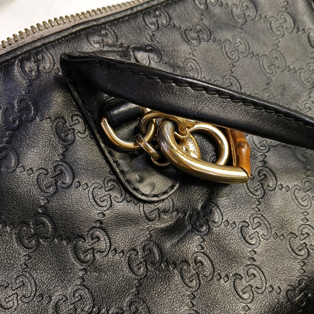 GUCCI Heart Bit Black Cowhide Monogrammed Tote Handbag Single Shoulder Bag Golden hardware Removable shoulder strap-(SKU)-944990688