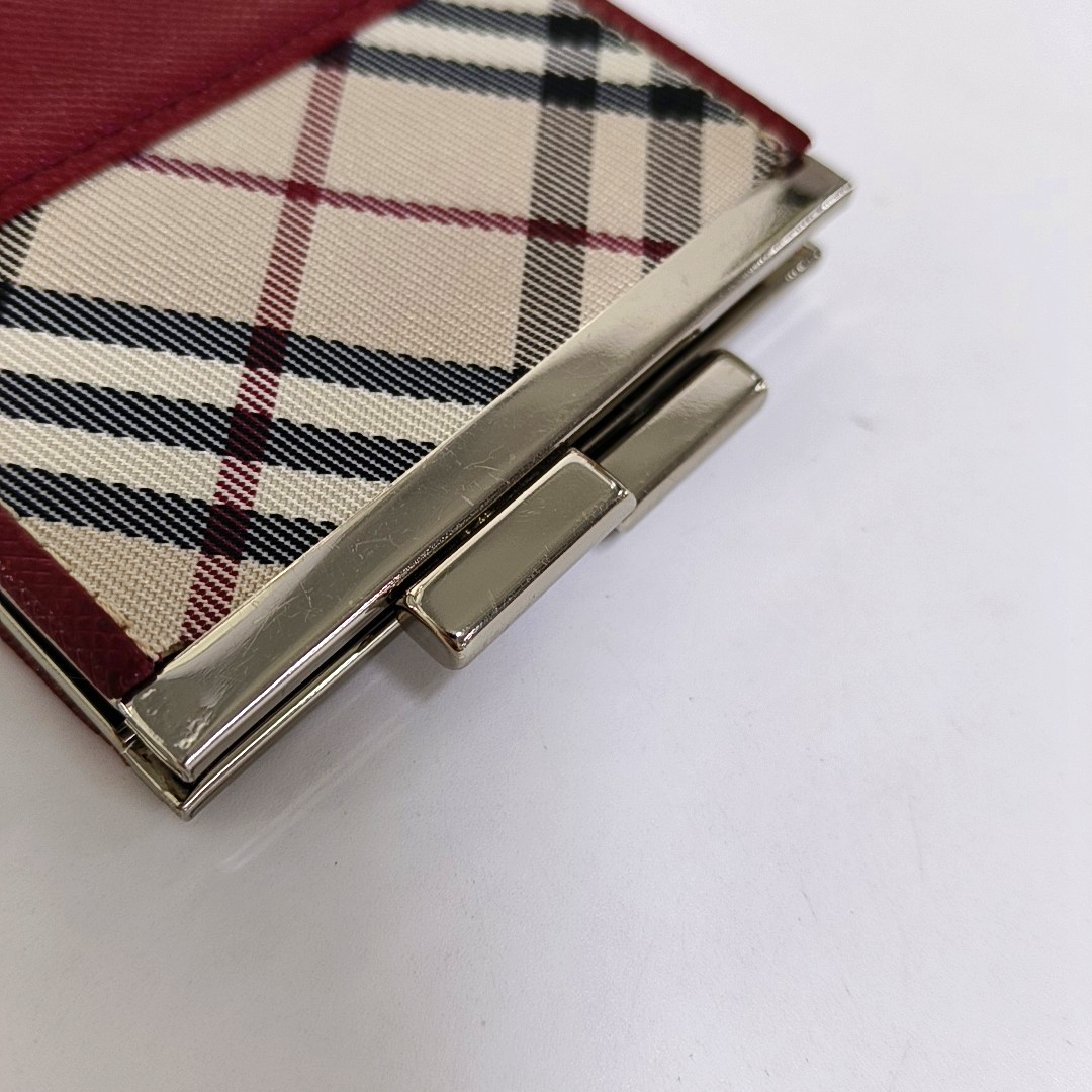 BURBERRY Red Cowhide Embossed Card Case Silver Hardware-(SKU)-942668927