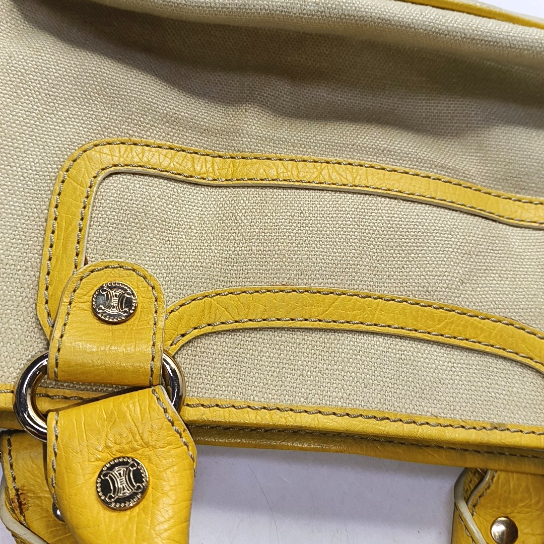 CELINE BOOGIE Yellow Canvas Tote Bag Silver Hardware-(SKU)-952465715