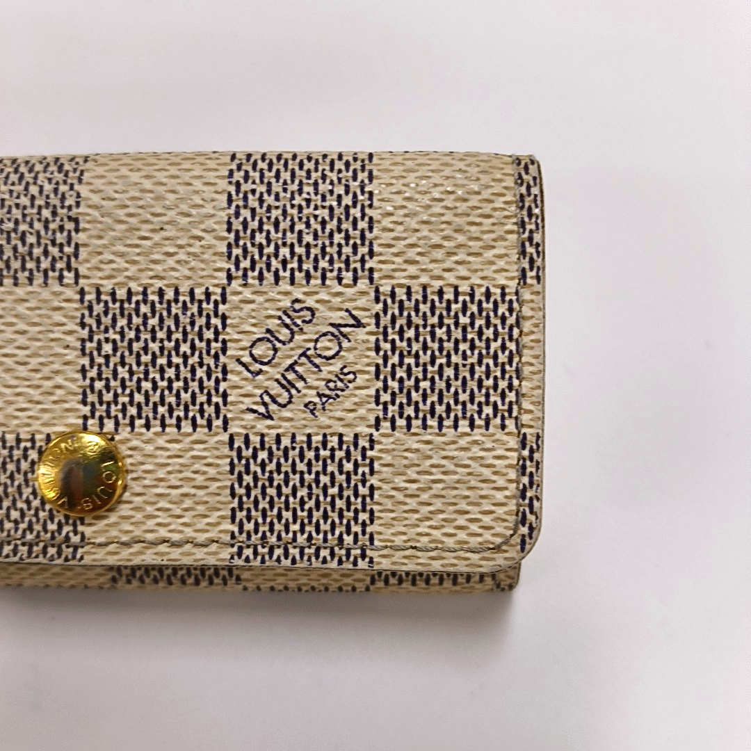 LOUIS VUITTON White Coated Canvas Checkerboard Key Case Golden hardware-(SKU)-955829929