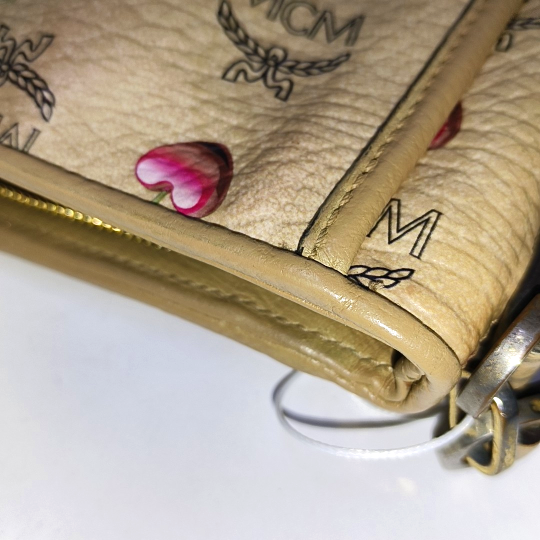 MCM Khaki Coated Canvas Monogram Print Single Shoulder Bag Handbag Golden hardware Removable shoulder strap-(SKU)-939993625