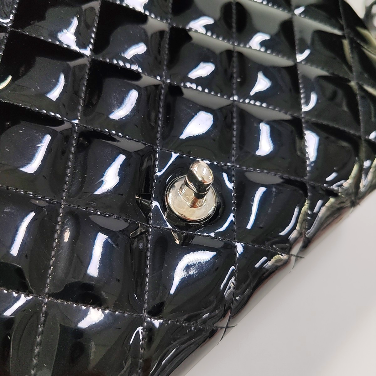 CHANEL CLASSIC FLAP Large Size Black Patent Calfskin Quilted Jumbo Crossbody Bag Shoulder Bag Silver Hardware 13 Opening-(SKU)-954460430
